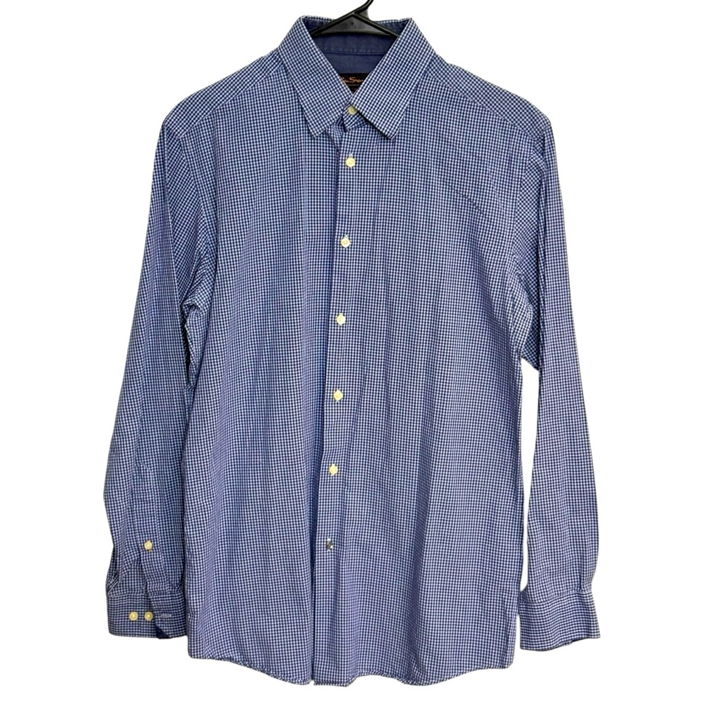 Ben Sherman Men’s Blue and White Checkered Button Down Shirt Size M 15 32/33